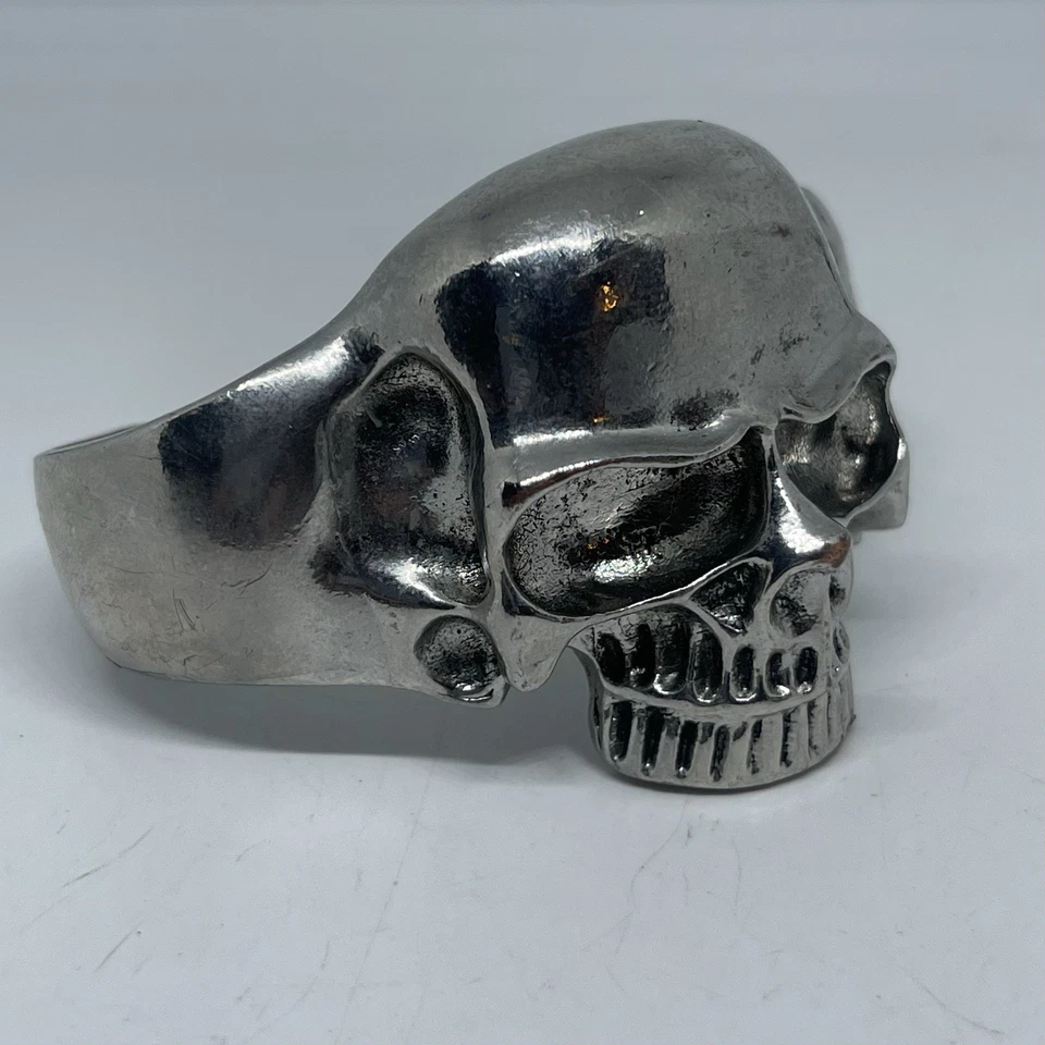 Brazalete Unisex Grande Calavera Plata Huesos Motociclista Declaración Brazalete Grueso Halloween Foto 2 de 4