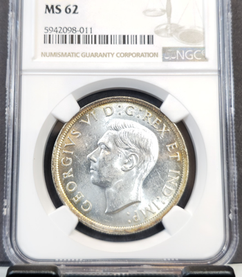 1939 CANADA SILVER 1 DOLLAR S$1 GEORGE VI NGC MS 62 BEAUTIFUL COIN