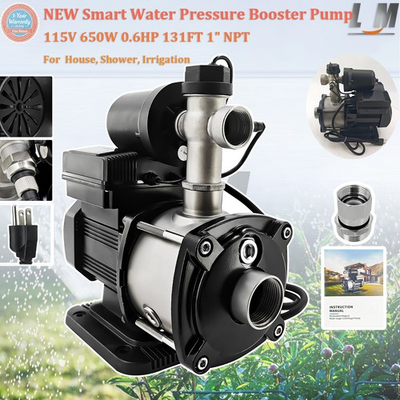 #ad NEW 115V 650W Smart Water Pressure Booster Pump 0.6HP 131FT 1quot; NPT Whole House $259.00