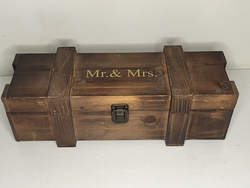Mr And Mrs Wine Gift Box Wooden Rustic Wedding Favors 13 Inch X 3.5 Inch
