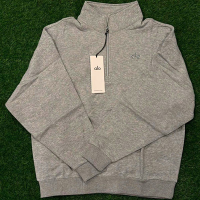 ALO Men s Gray 1/4 Zip Mock Neck Pullover Sweatshirt Logo Size Small