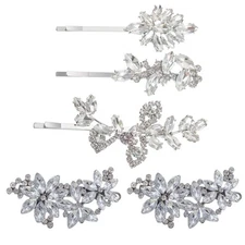 Xindojuz 4 PCS Rhinestone Hair Clips for Women, Sparkly Silver Leaf Flower Bo...