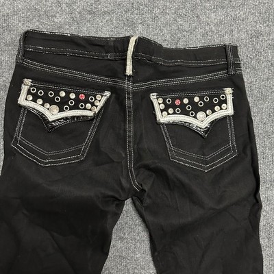 Pepe Jeans Denim Womens Size 27 Black Contrast Stitch Embellished Slim Fit Y2K