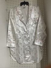 Medium Kathryn Button Front Blue Floral Pink Pin Stripe Nightgown Pajama