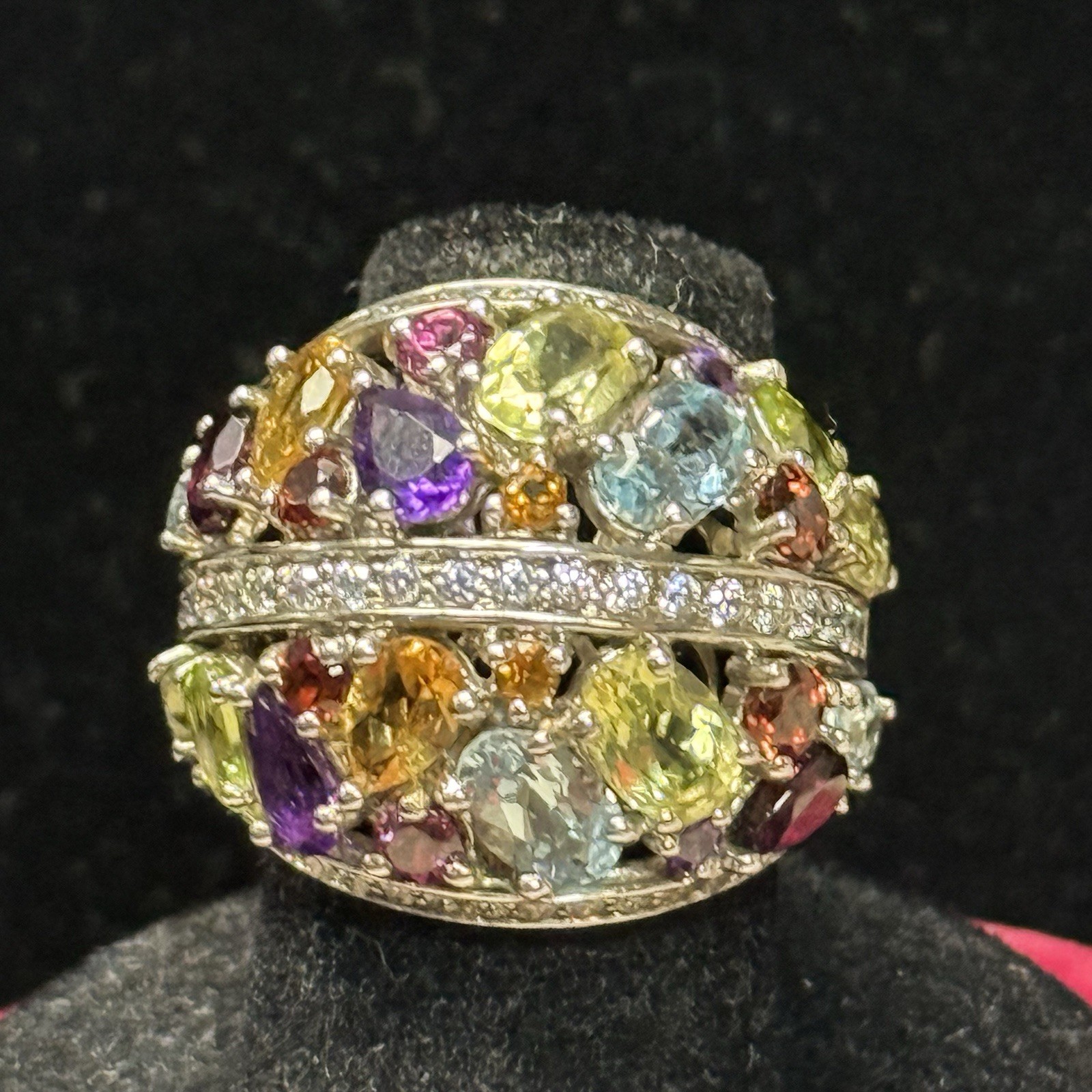 Sterling Silver Multi Gemstone Cluster Ring Size 5 - image 1