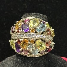 Sterling Silver Multi Gemstone Cluster Ring Size 5