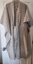 Vintage Wool Cape Poncho Fringe with Scarf One Size Taupe Beige