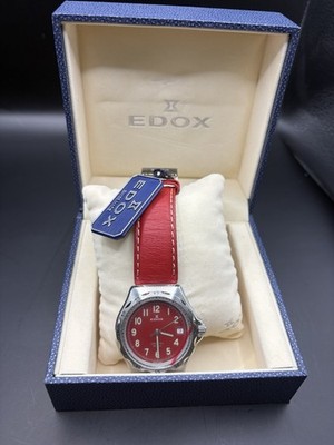 Edox Delfin 20 Red Dial Quartz New Battery Works In Box Quartz
