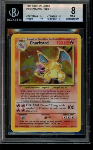 BGS 8 NM-MT Pokemon Charizard Base Set Unlimited Holo 4/102