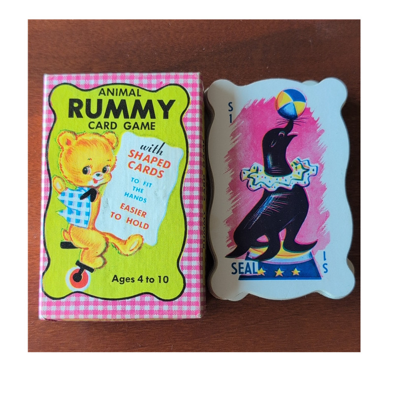 Built Rite Animal Rummy Card Game Vintage Shaped Cards