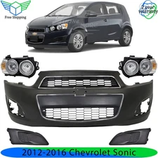 Front Bumper Cover Primed Plastic & Headlights Kit For 2012-2016 Chevrolet Sonic