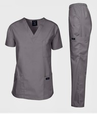 DAGACCI Scrubs Set Mens Women  s Large L Gray V-Neck Top Pants Drawstring Unisex