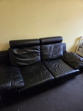 Two Seater Leather Sofa Hardwood Frame Detachable Arm, Back & Headrests