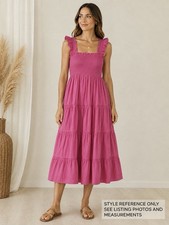 Quince XL Organic Cotton Poplin Smocked Midi Dress Lipstick Pink Tiered Ruffle