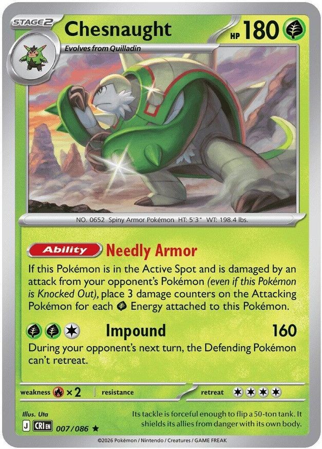 Pokemon Chesnaught (7/126) Chaos Rising NM REVERSE HOLO