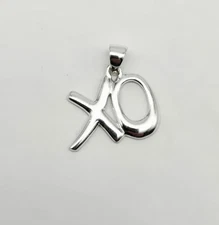 Sterling Silver XO Hugs & Kisses Heart Drop Love Modernist Petite Pendant - 1.3g