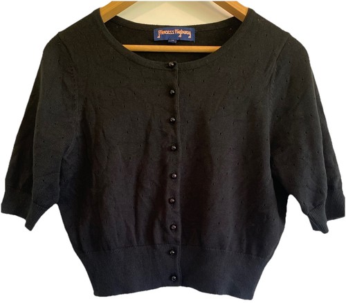 Princess Highway Cardigan Sz 14 | Black Knit Cropped Button Front Short Sleeve