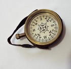 SOLID BRASS COMPASS - CLOCK WATCH BEVELED GLASS LEATHER STRAP PAPERWEIGHT 2" — photo 10
