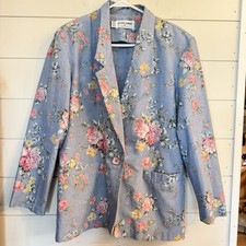 VTG Alfred Dunner Floral Blazer Vest Sz. 8/10 Blue Garden Cottagecore Granny