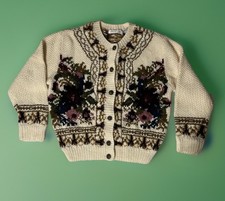 VTG Liz Claiborne Petite Collection Hand Knit Floral Cardigan Sweater SZ P/P