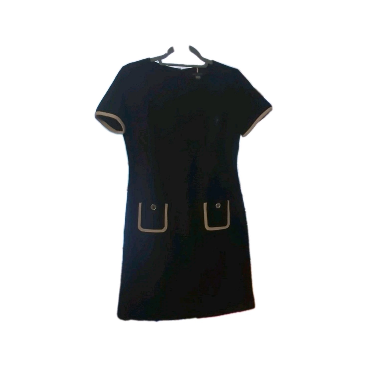 Tommy Hilfiger Sheath Dress Short Sleeve Black White Button Trim Zip Size 4