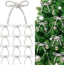 12 Pcs Silver Glitter Christmas Bow Ornaments with Clips for Holiday Decor