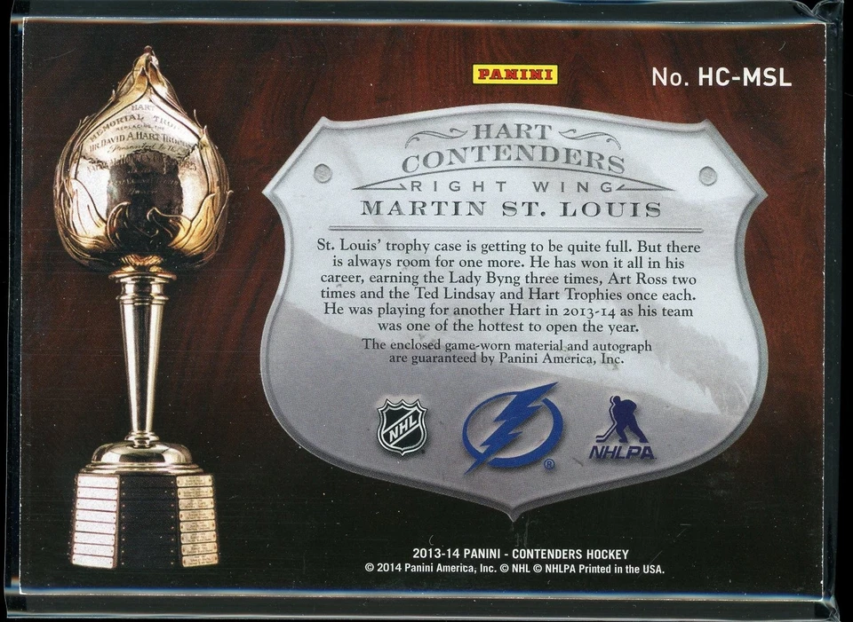 2013 Panini Contenders Martin St. Louis Hart Contenders Patch Auto /25 #HC-MSL - Image 2 of 2