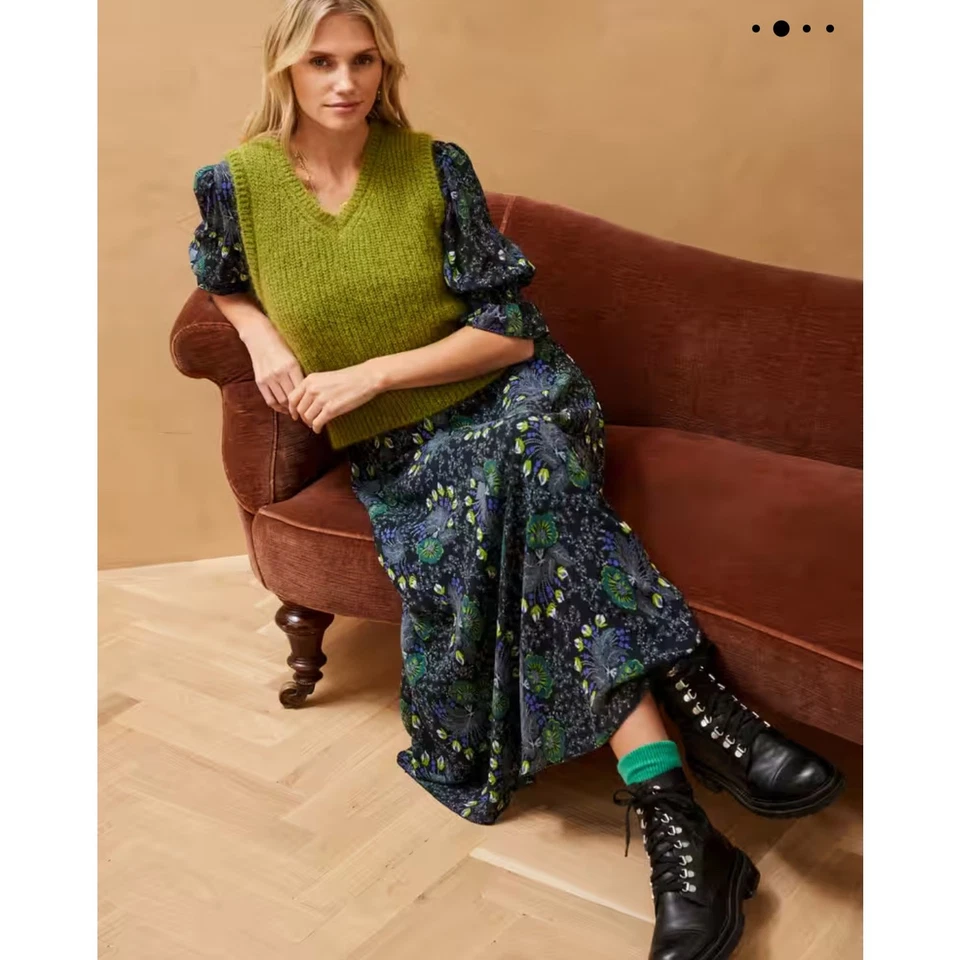 Vestido Floral Brora Seda Acanalado Mujer 10 Romántico Cottagecore Otoño Boho Boda Foto 2 de 4