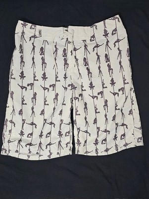 No Fear Board Shorts Size 36 White Graphic Print Swim Trunks Y2K Beach Surf