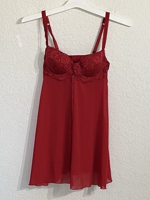 Delicates Red Sheer Lace Babydoll Lingerie Top Size S Coquette Y2K Fairycore