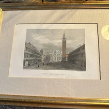 Francesco Zanotto 19th Century Tinted Engraving St Marks Basilica Venice Italy