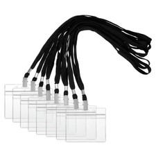 30 Set Name Tag Holders with Lanyard for Office, Black 4x2 Inch 