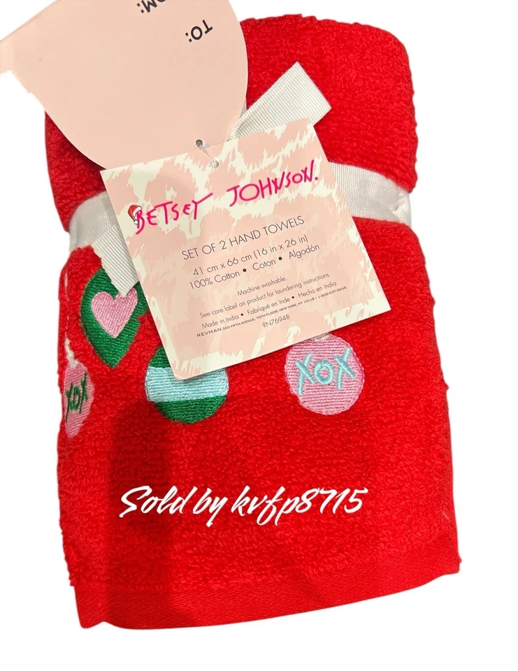 Betsey Johnson 2 Piezas Toallas de Mano Navidad Rojo Adornos Diseños Nuevo con Etiquetas Bar Kichen Foto 3 de 4
