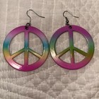 Large Neon tie dye Hippie Peace Sign Dangle Earrings #835-P — photo 1