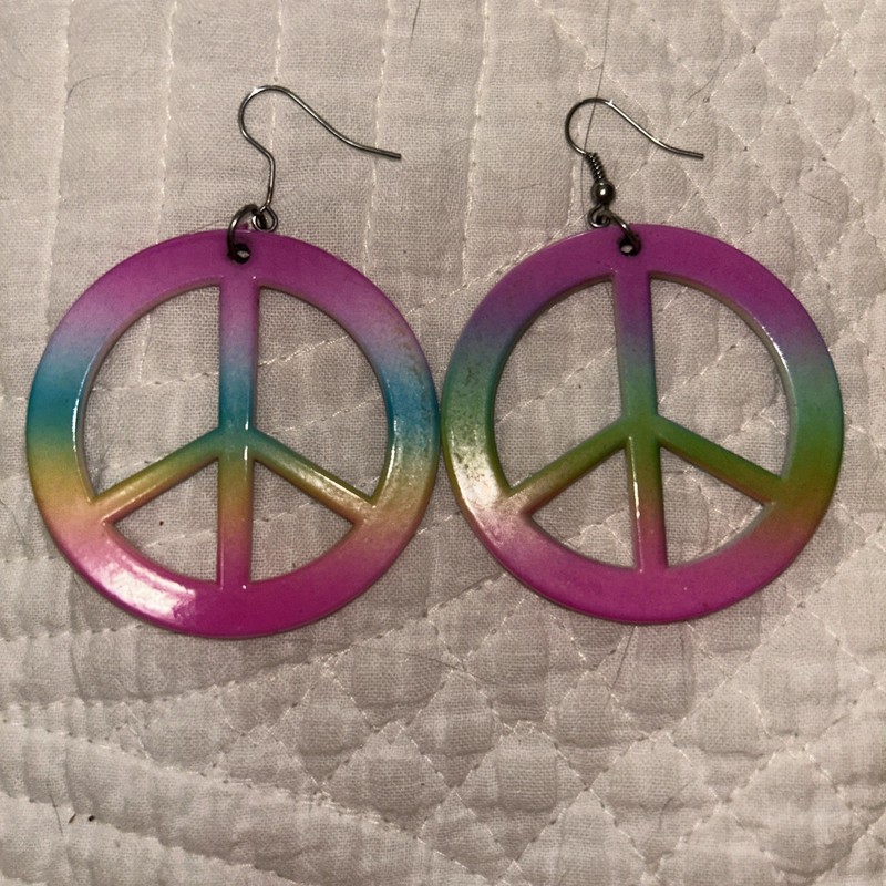 Large Neon tie dye Hippie Peace Sign Dangle Earrings #835-P