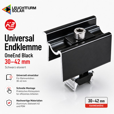 K2 Systems Universal Universal Endklemme OneEnd Black 30-42 mm, schwarz eloxiert