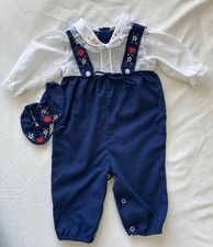 VTG Navy Polka Dot Romper Outfit With Shoes 3-6M