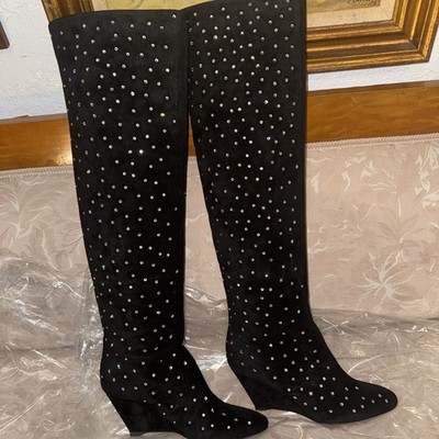 Vero cuoio over the knee boots 38 Black Suede With Crystals