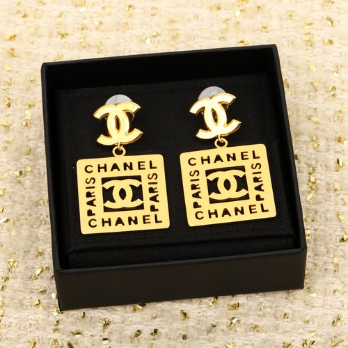 CHANEL Gold Hardware Square Medieval Style Hollow Shape CCS Earrings 24C