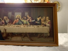 Vintage, THE LAST SUPPER Wooden Framed Litho, 8.5x16”, Zabateri, Vivid Colors