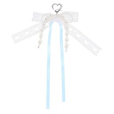 Pearl Bow Keychain, Hollow Heart Bow Ribbon, Blue Pack of 1