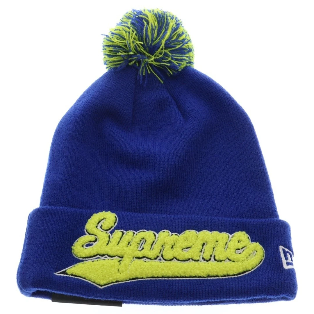 SUPREME 16AW New Era Chenille Script Beanie Bombon Bleu Occasion 5ffea063edfd1926d62
