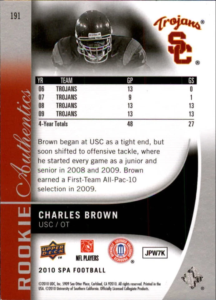 B2917- 2010 SP Authentic #191 Charles Brown RC /999 *SAMPLE PIC - Image 2 of 2