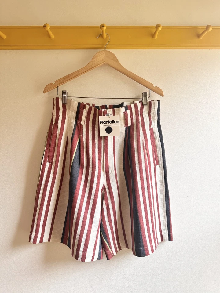 Issey Miyake PLANTATION vintage 80s ticker stripe high waist bermuda shorts 32"