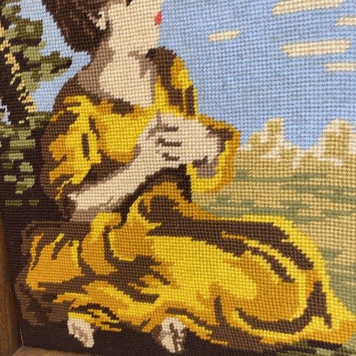 Vntg 1970s Needlepoint Handmade Finished 19”x 14” Framed Girl "Age of Innocence" - Picture 9 of 19