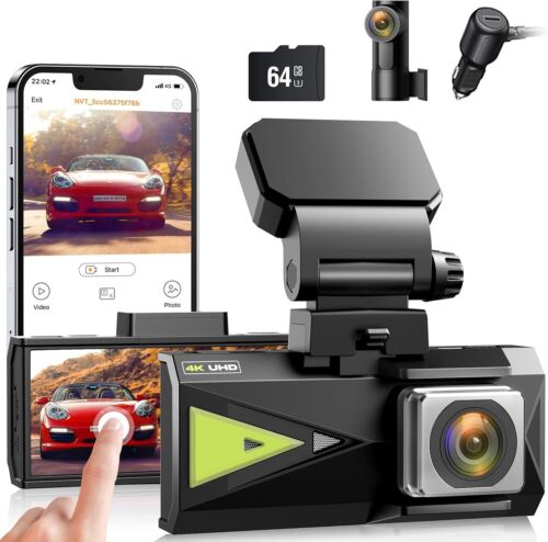 4K 3.16"Touch Screen WiFi GPS Dash Cam Front and Rear Dual Car Camera Free APP