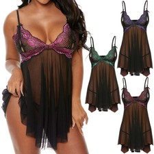 Women Sexy-Lingerie Open Cup Sleepwear Sheer Babydoll Nightwear Mini Dress Gifts