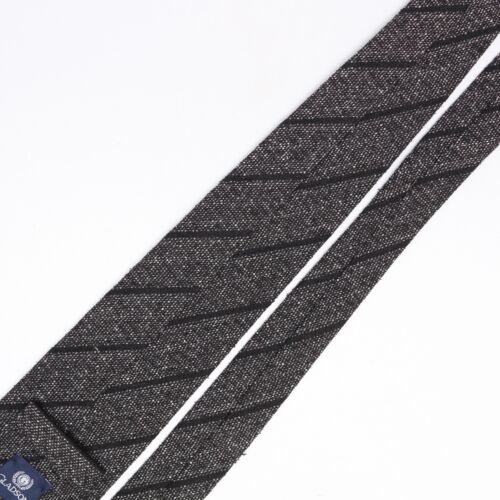 Gladson Mens Wool Slub Silk Necktie Gray Black Stripe Weave Woven Tie Italy - Picture 6 of 8