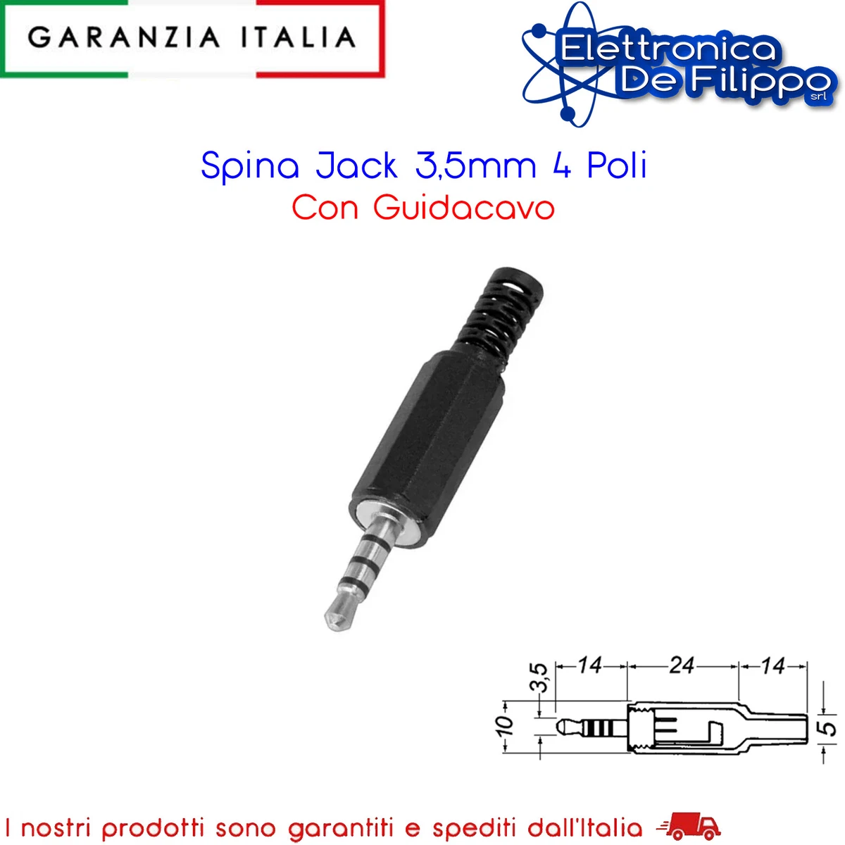 Jack Audio 3.5mm 4 Poli Con Protezione Antipiega - BerryBase KBU35P4 Per Saldatura