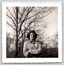 Photograph Found Vintage Photo Woman Winter 1950's MCM Black White Picture